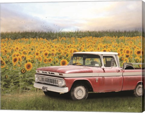 Framed Truck with Sunflowers Print