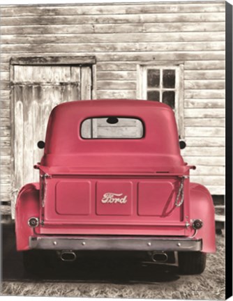 Framed Red Ford at Barn Print