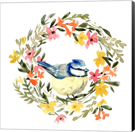 Framed Springtime Wreath &amp; Bird I Print