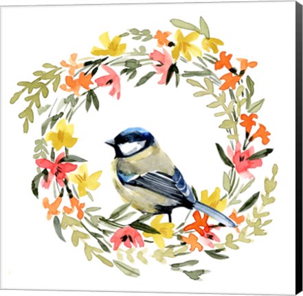 Framed Springtime Wreath &amp; Bird II Print