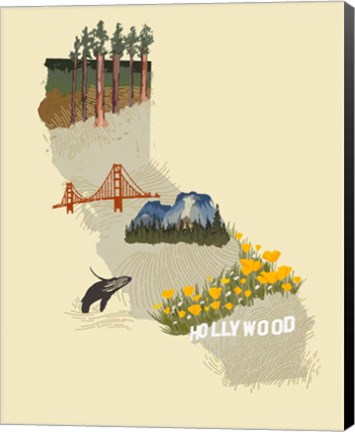 Framed Illustrated State-California Print