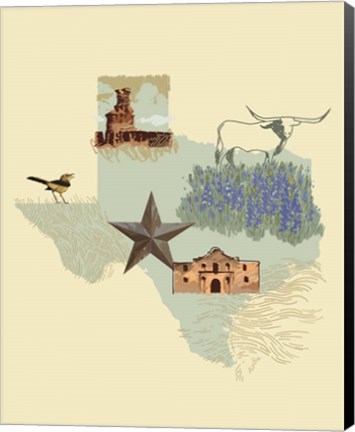 Framed Illustrated State-Texas Print