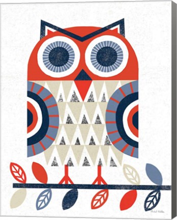 Framed Folk Lodge Owl Red Navy Print