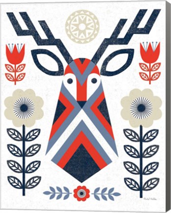 Framed Folk Lodge Deer II Red Navy Print