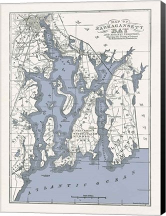 Framed Narragansett Bay Map II Print