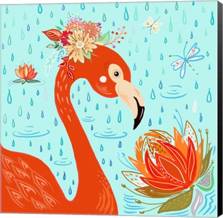 Framed Flamingo in the Rain Print