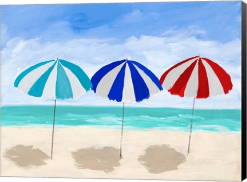 Framed Beach Umbrella Trio Print