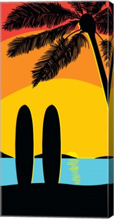 Framed Sunset Surf Panel Print