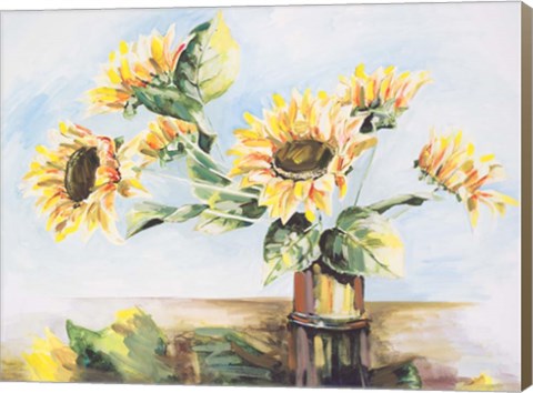 Framed Sunflowers on Golden Vase Print