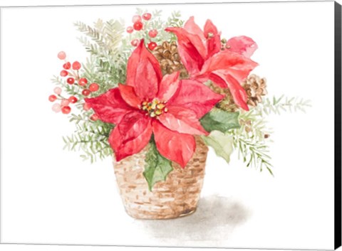 Framed Red Poinsettia Basket Print