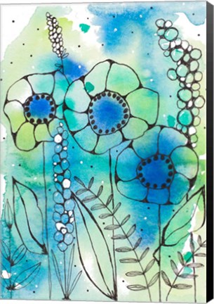 Framed Blue Watercolor Wildflowers I Print