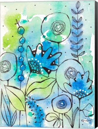 Framed Blue Watercolor Wildflowers II Print