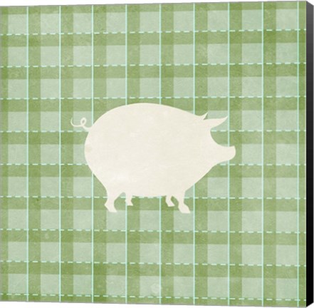 Framed Farm Pig on Plaid Print