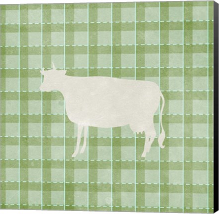 Framed Farm Cow on Plaid Print