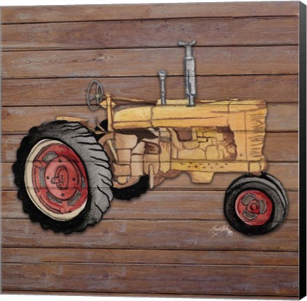 Framed Tractor on Wood I Print