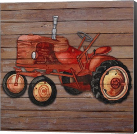 Framed Tractor on Wood II Print