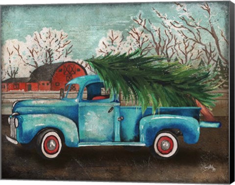 Framed Blue Truck and Tree I Print