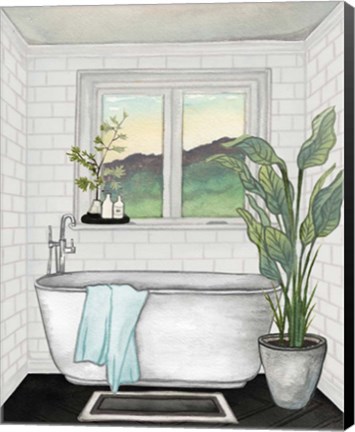 Framed Modern Black and White Bath I Print