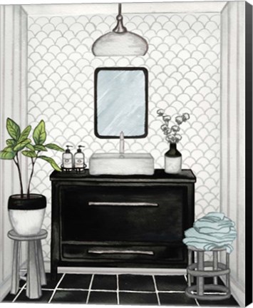 Framed Modern Black and White Bath II Print