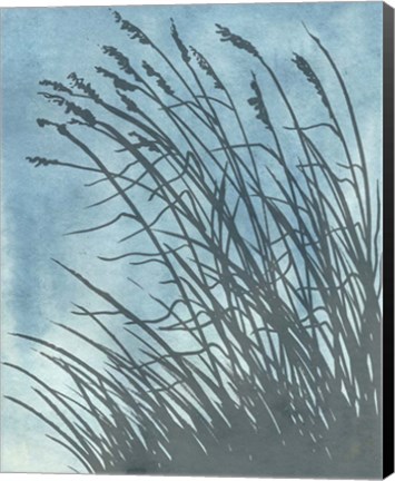 Framed Tall Grasses on Blue I Print