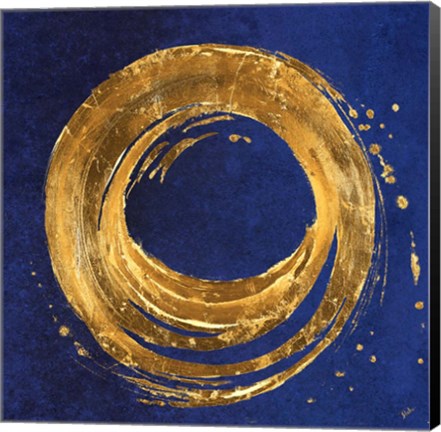 Framed Gold Circle on Blue Print