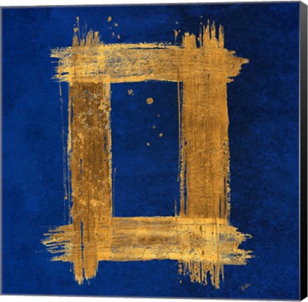 Framed Gold Rectangle on Blue Print