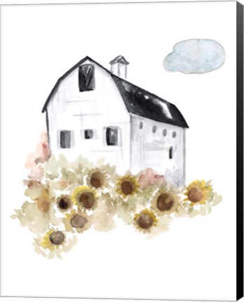 Framed Barn and Sunflowers Print