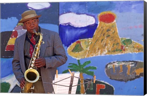 Framed Black Jazz Street Performer, San Fransisco Print