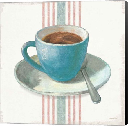 Framed Wake Me Up Coffee IV Blue with Stripes No Cookie Print