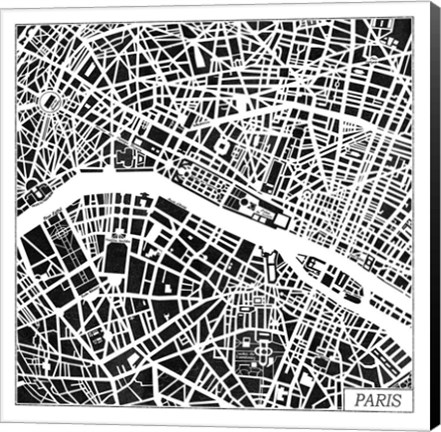 Framed Paris Map Black Print