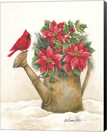 Framed Christmas Lodge Watering Can Print