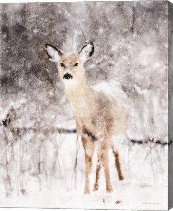 Framed Deer in Winter Forest Print