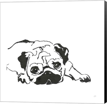 Framed Line Dog Pug II Print