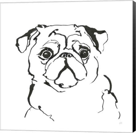 Framed Line Dog Pug I Print