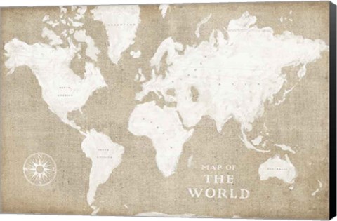 Framed Burlap World Map I Print