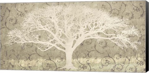 Framed Tree on a Grey Brocade Print