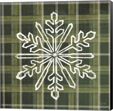 Framed Green Plaid Snowflakes Print