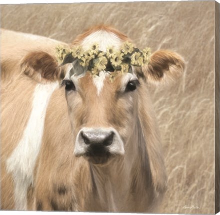 Framed Floral Cow I Print