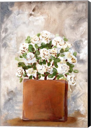 Framed White Flower Clay Pot II Print