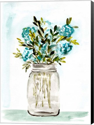 Framed Blue Floral Mason Jar Print