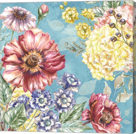 Framed Wildflower Medley square blue I Print