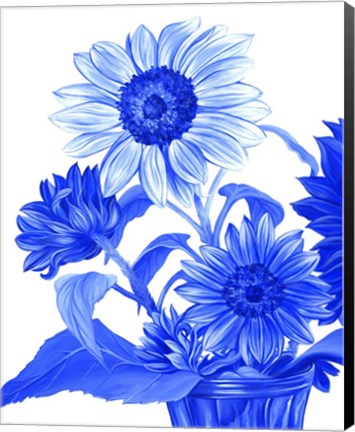 Framed China Sunflowers blue II Print