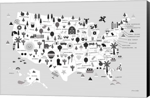 Framed Fun USA Map BW Print