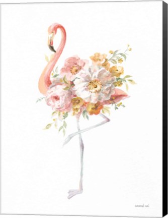 Framed Floral Flamingo II Print