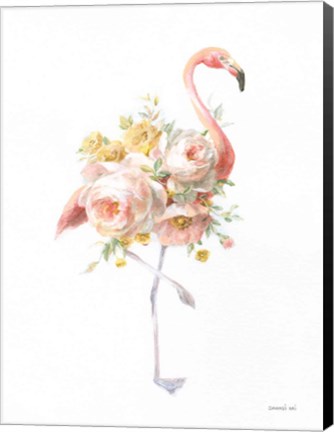 Framed Floral Flamingo I Print