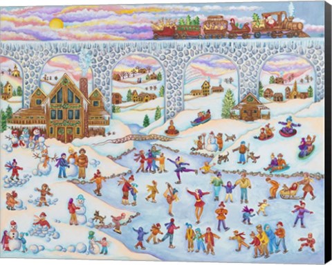 Framed Winter Skating and Santa Train Print