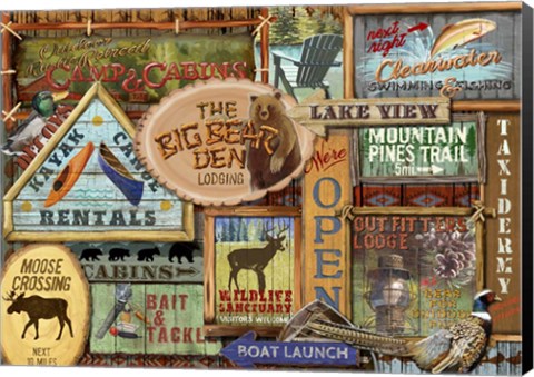 Framed Lodge Sign Collage Print