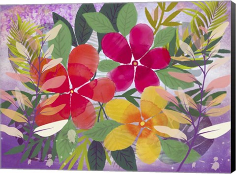 Framed Leaves And Flowers Print