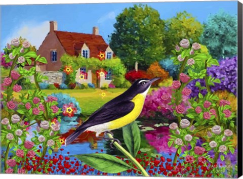 Framed Spring Bird And Flowers Print