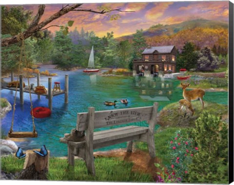 Framed Lakeside View from the bench Print